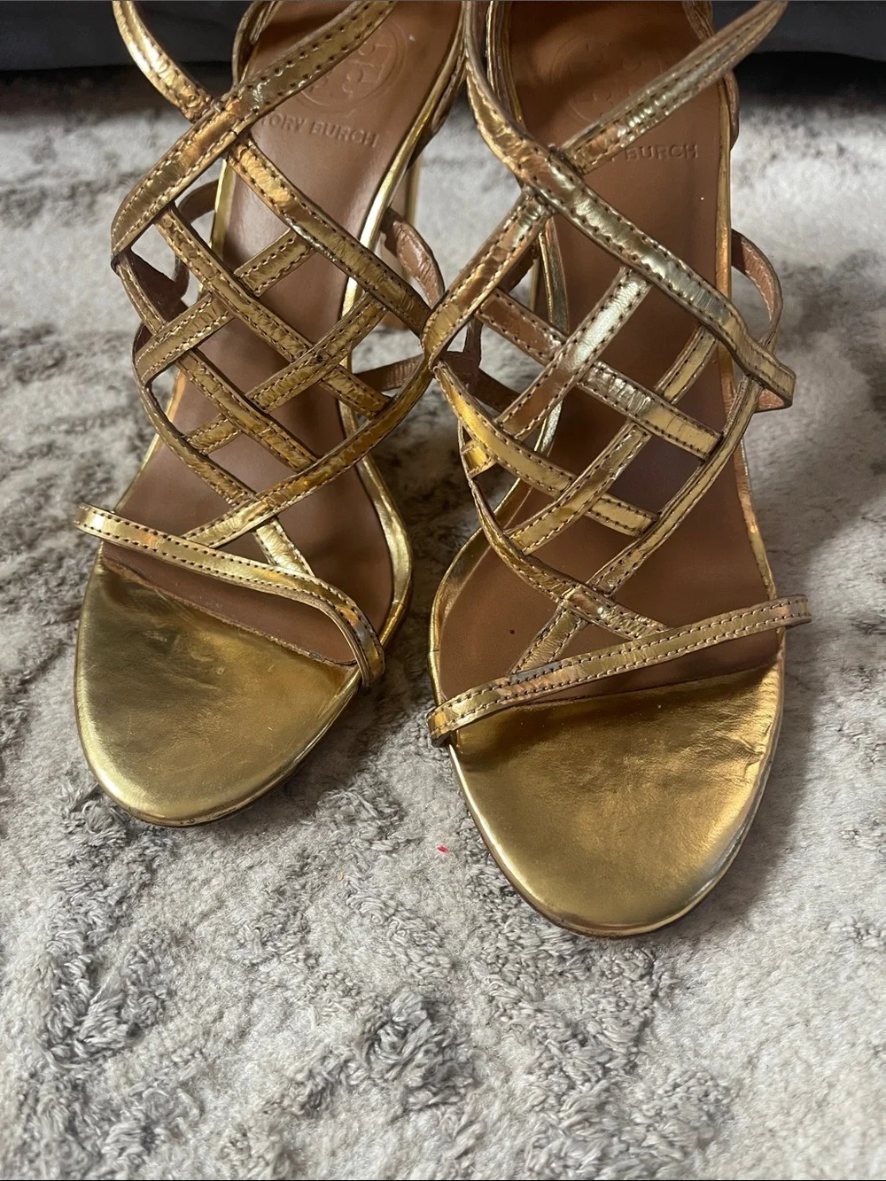 Tory Burch Gold Strappy High-Heel Sandals size 7 women